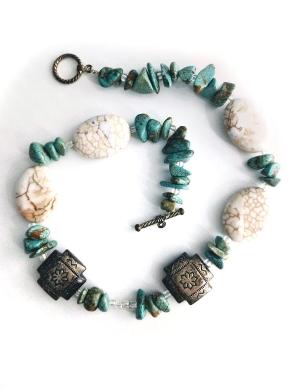 HANDMADE Sterling Silver + Turquoise Stone Beaded Necklace